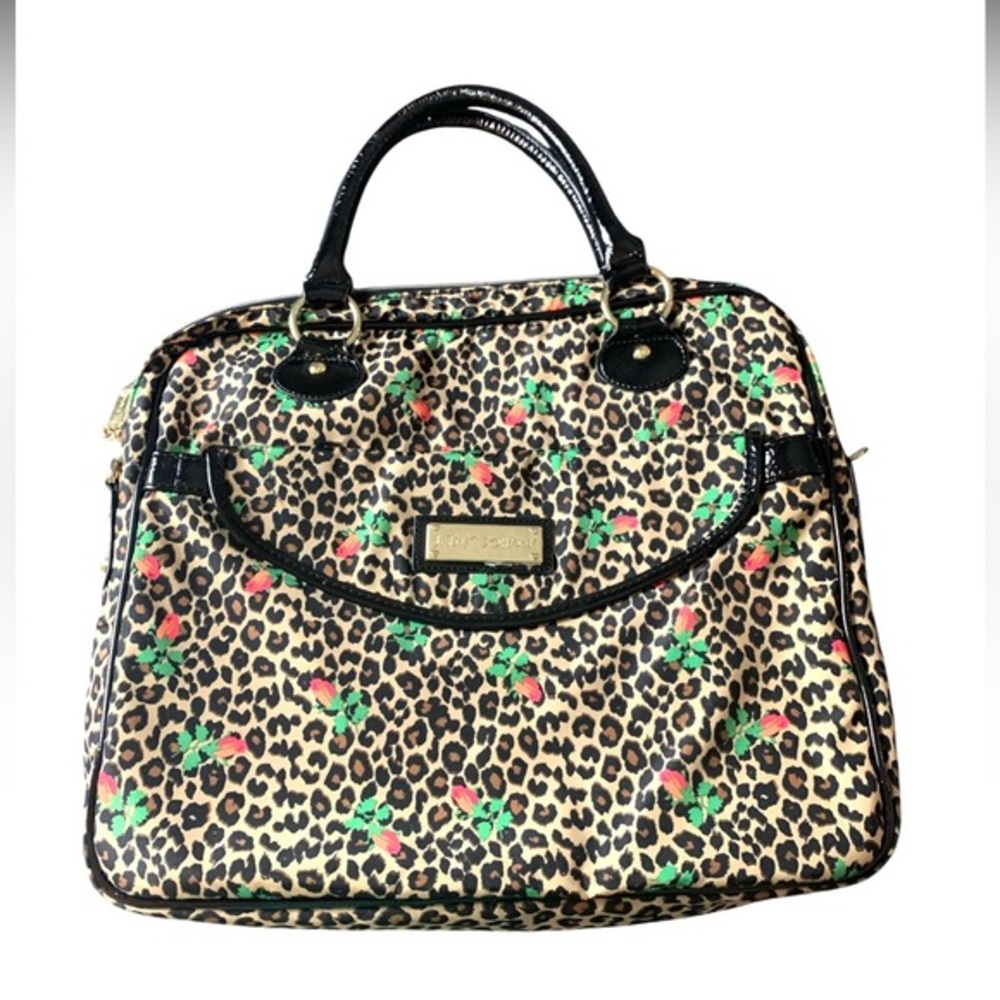 Betsey Johnson Leopard Cheetah Rose Floral Laptop Bag Brown Black Orange Pink
